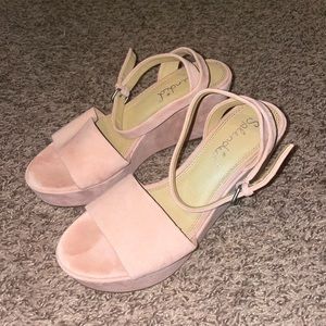 Pink sandal wedge heels